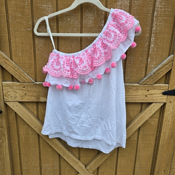 Pink and White  Ruffle Top - Picture 3 of 3